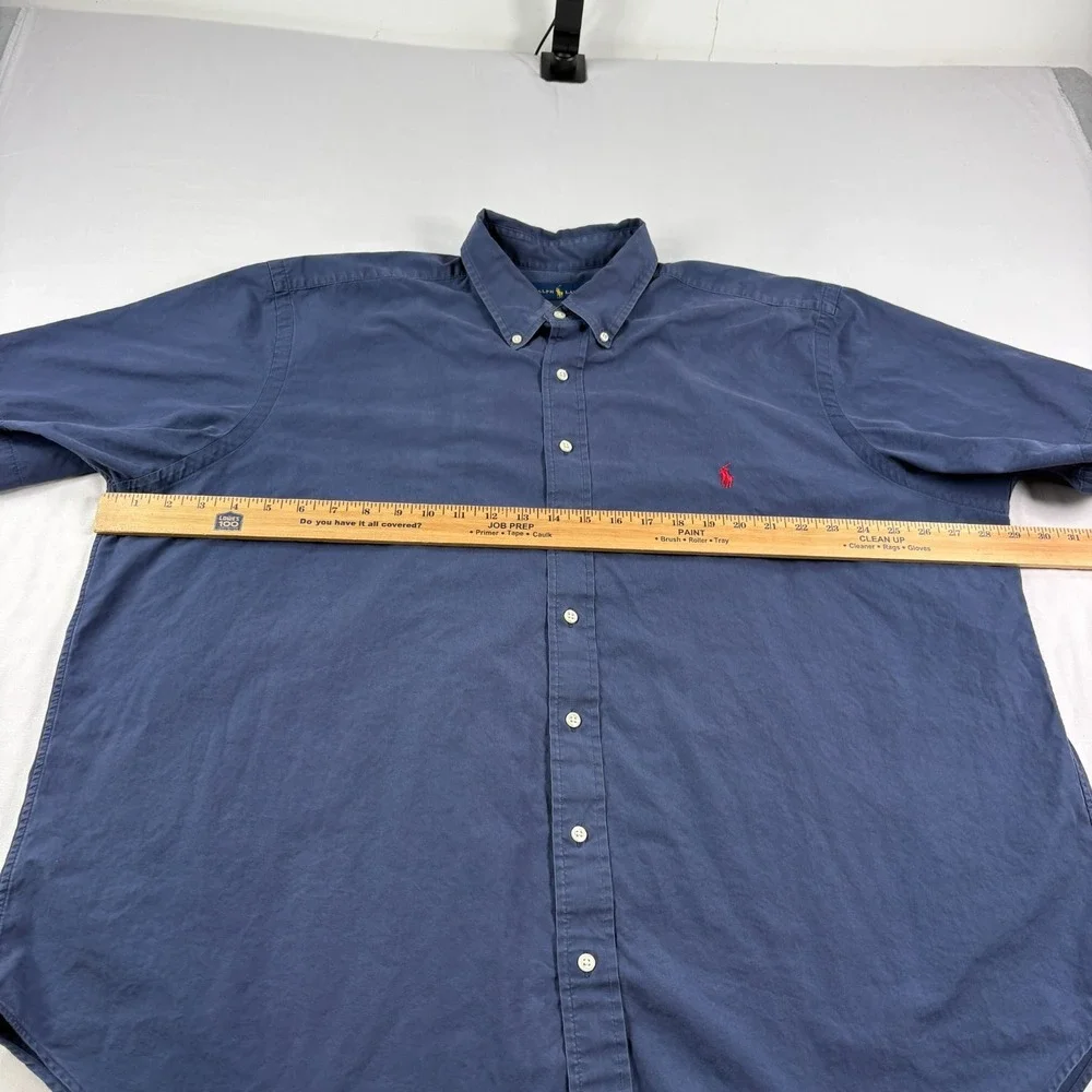 Polo Ralph Lauren Shirt Mens 2XB Big Blue Button Up Short Sleeve Camp Casual